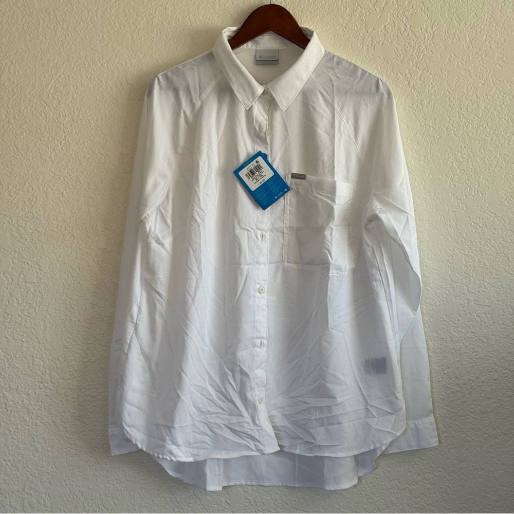Columbia White Women's Anytime Lite Casual Button Down Shirt NWT XL